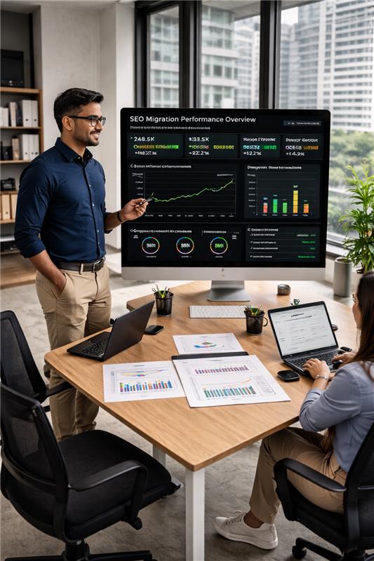 SEO performance presentation at the office